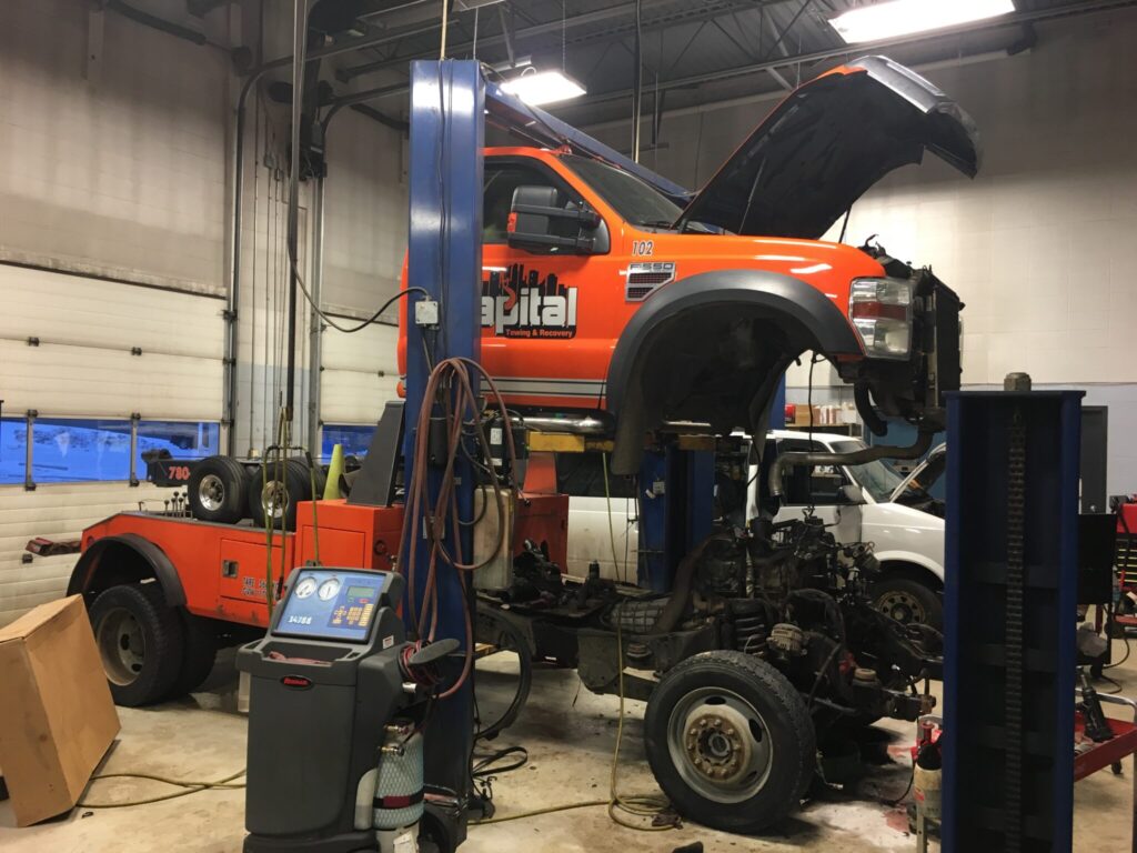 truck head lifted for inspection