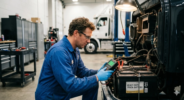 testing truck battery warning signs with professional diagnostic tools