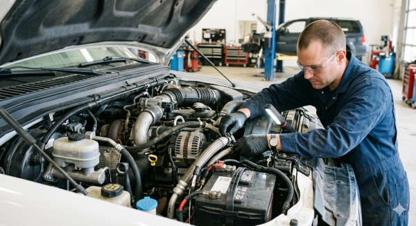 under the hood used truck inspection checking engine and components