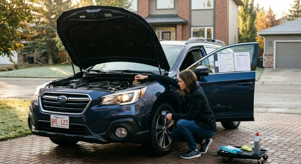 Preparing for an Out-of-Province Inspection by checking tires, fluids, and vehicle safety items.